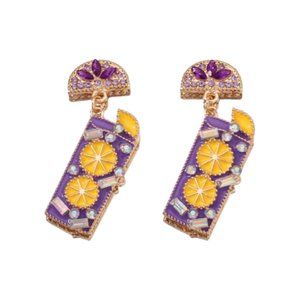 Pipi Tree Purple/Yellow Rhinestone Cocktail Earrings NWOT